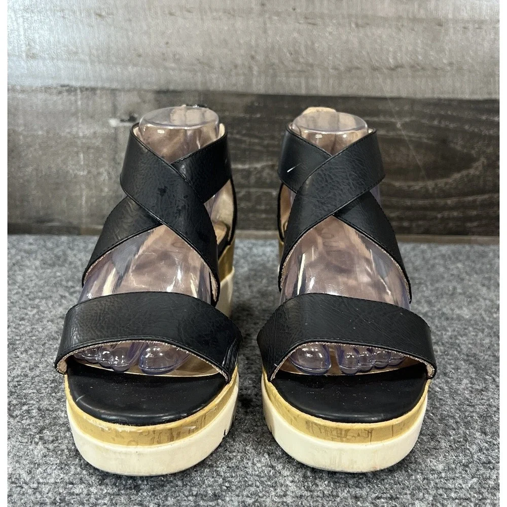 SOUL Naturalizer Goodtimes Wedge Sandals Crisscross Black Womens Size 7.5